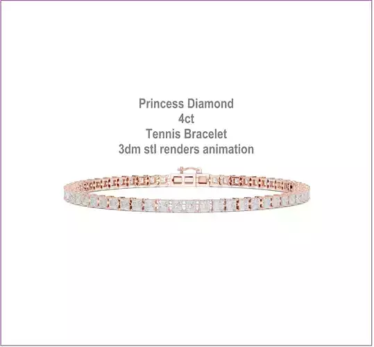 Princess Diamond 4ctTennis Bracelet 3dm stl renders animation 