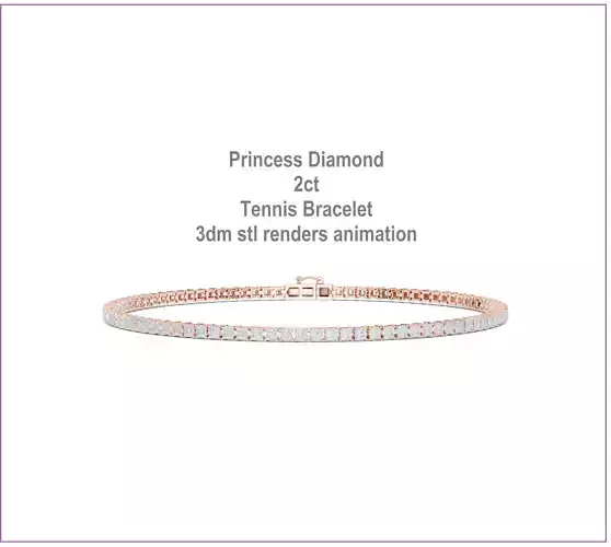 Princess Diamond 2ct Tennis Bracelet 3dm stl renders animation 