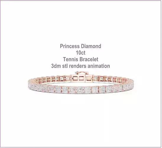 Princess Diamond 10ct Tennis Bracelet 3dm stl renders animation 