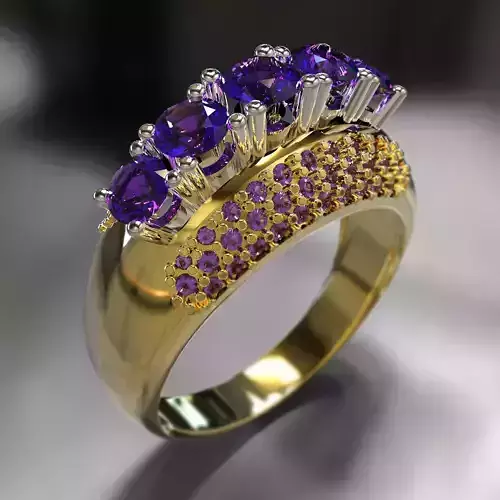 Ring amethyst with stones 3D print model