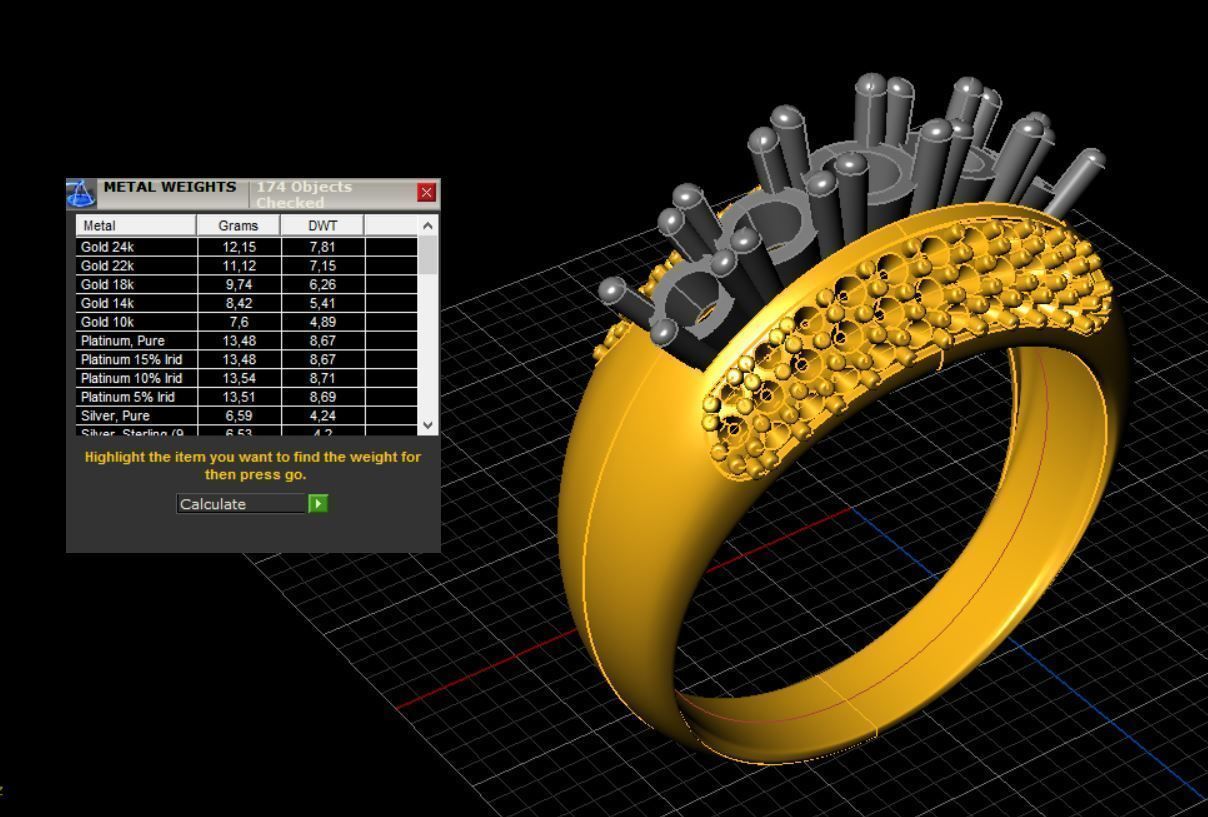 Ring amethyst with stones 3D print model_6