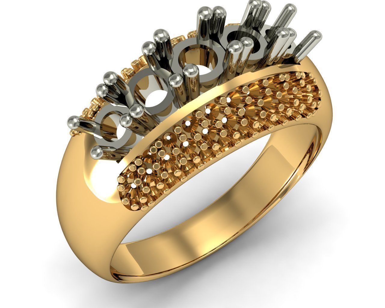 Ring amethyst with stones 3D print model_5