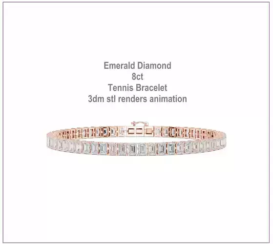Emerald Diamond 8ct Tennis Bracelet 3dm stl renders animation 