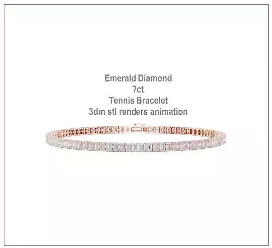 Emerald Diamond 7ct Tennis Bracelet 3dm stl renders animation 