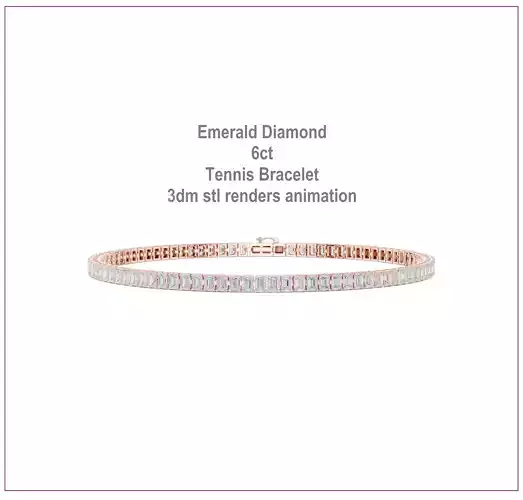 Emerald Diamond 6ct Tennis Bracelet 3dm stl renders animation 