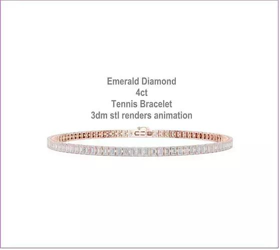 Emerald Diamond 4ct Tennis Bracelet 3dm stl renders animation 