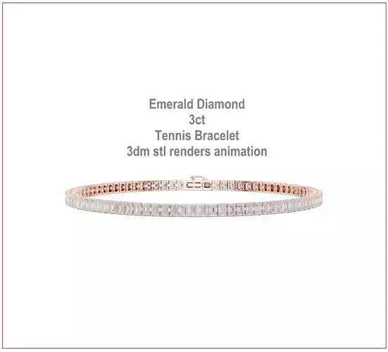Emerald Diamond 3ct Tennis Bracelet 3dm stl renders animation 
