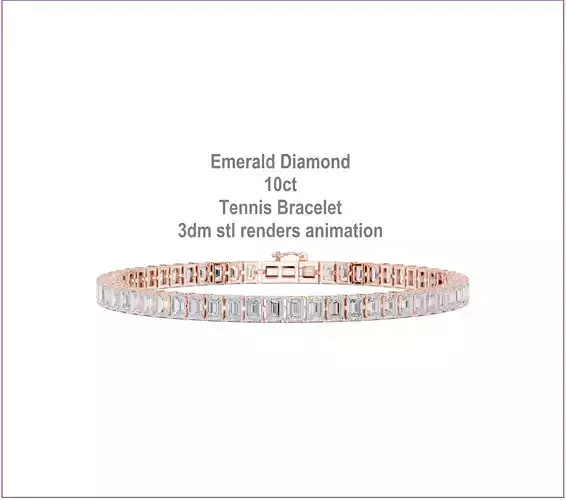 Emerald Diamond 10ct Tennis Bracelet 3dm stl renders animation 