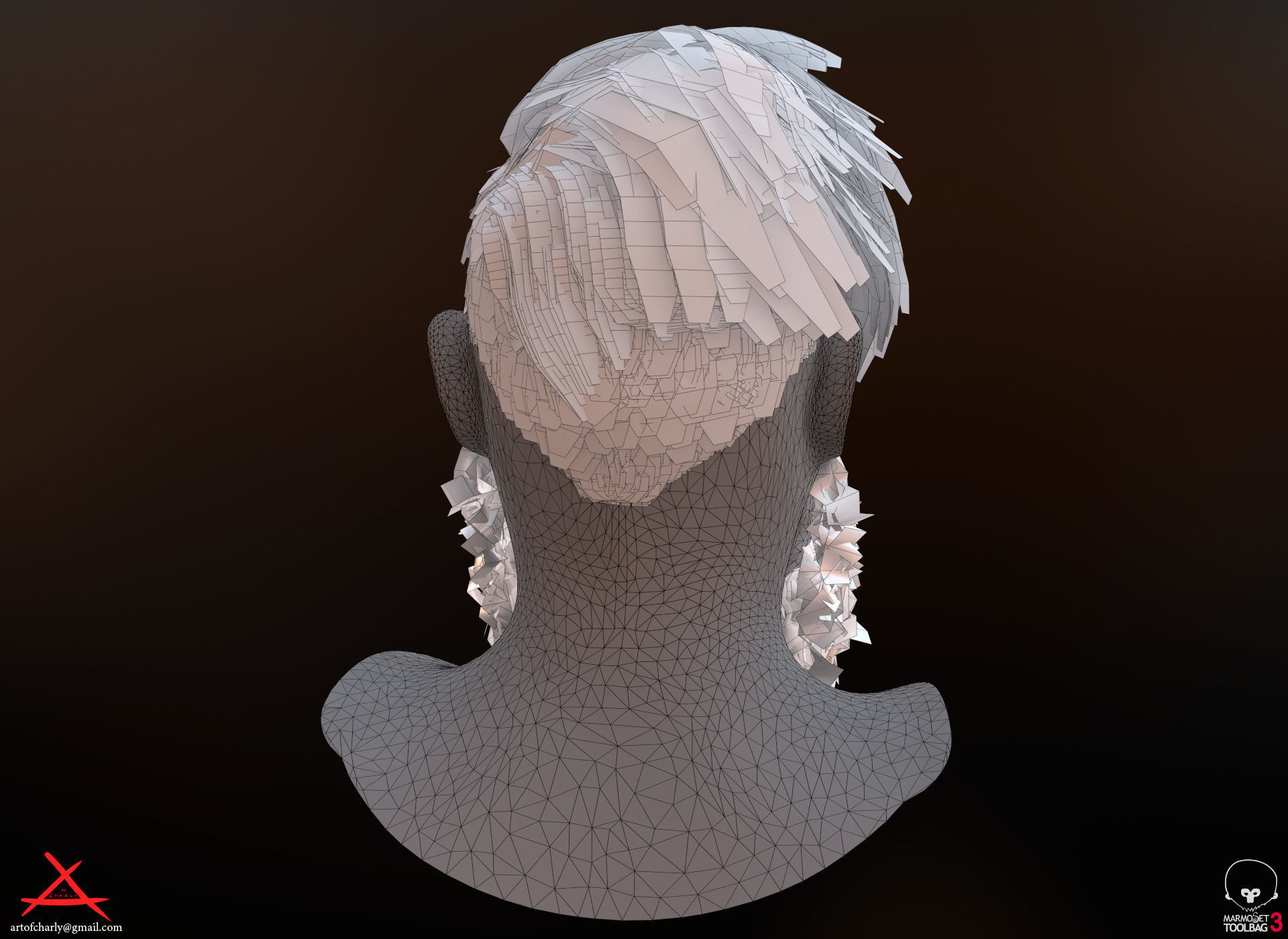 PBR Realtime cartoon character game hair Low-poly 3D model_33