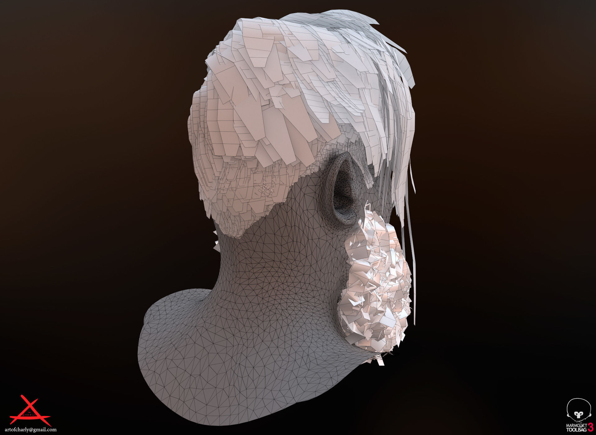 PBR Realtime cartoon character game hair Low-poly 3D model_31