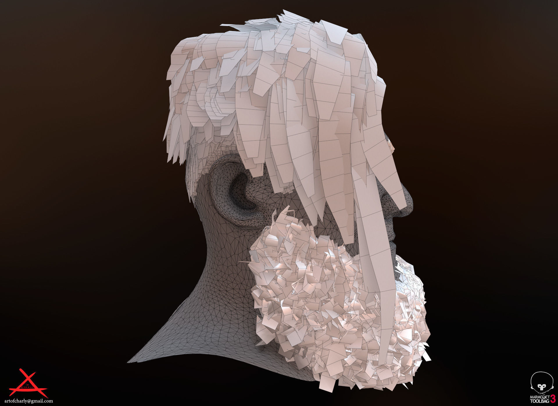 PBR Realtime cartoon character game hair Low-poly 3D model_29