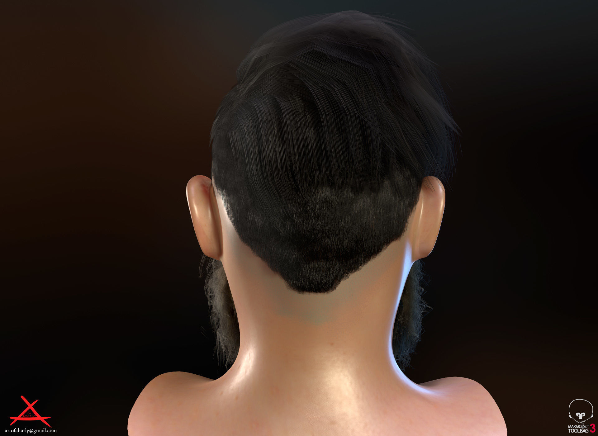 PBR Realtime cartoon character game hair Low-poly 3D model_14