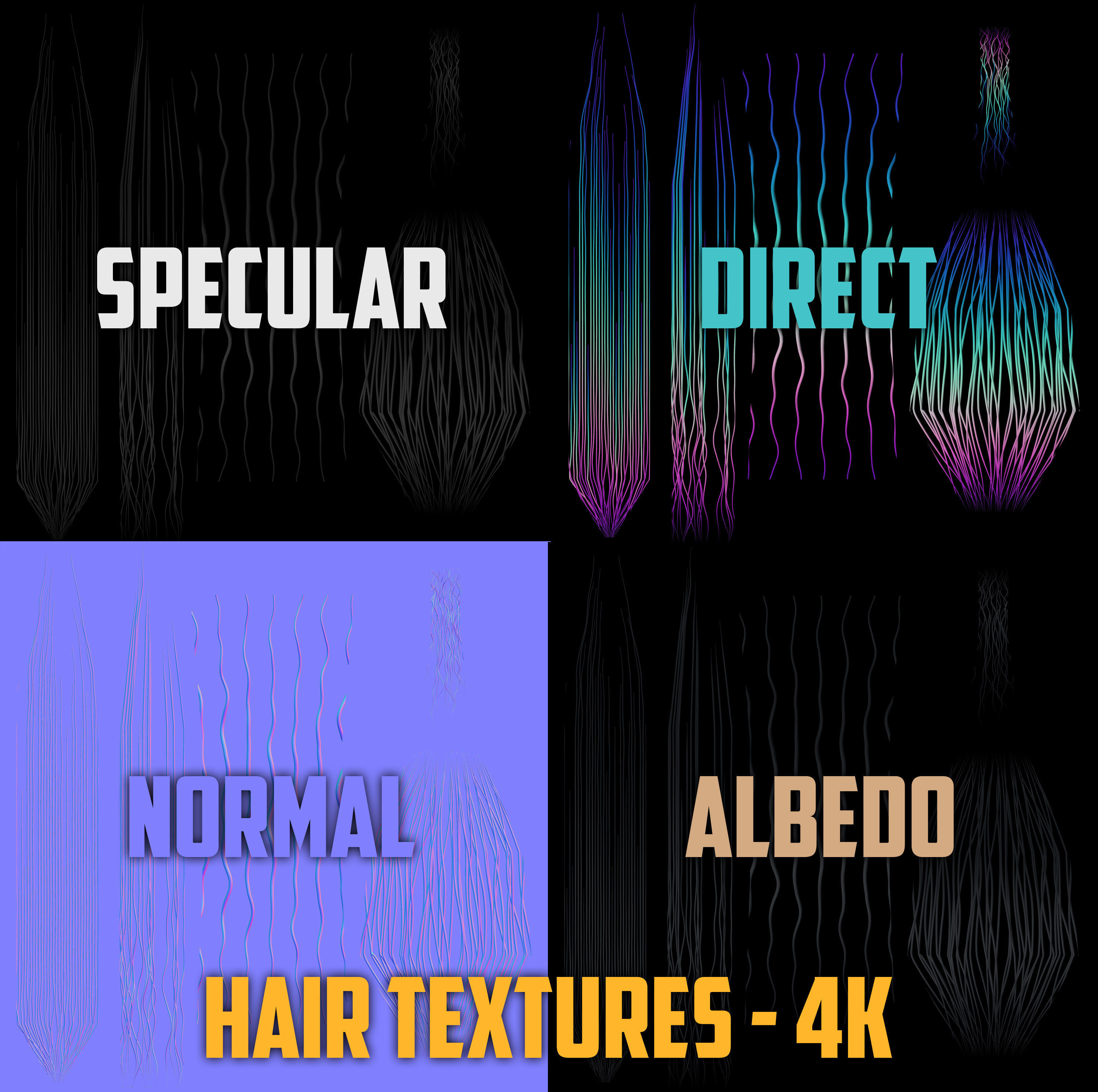 PBR Realtime cartoon character game hair Low-poly 3D model_18