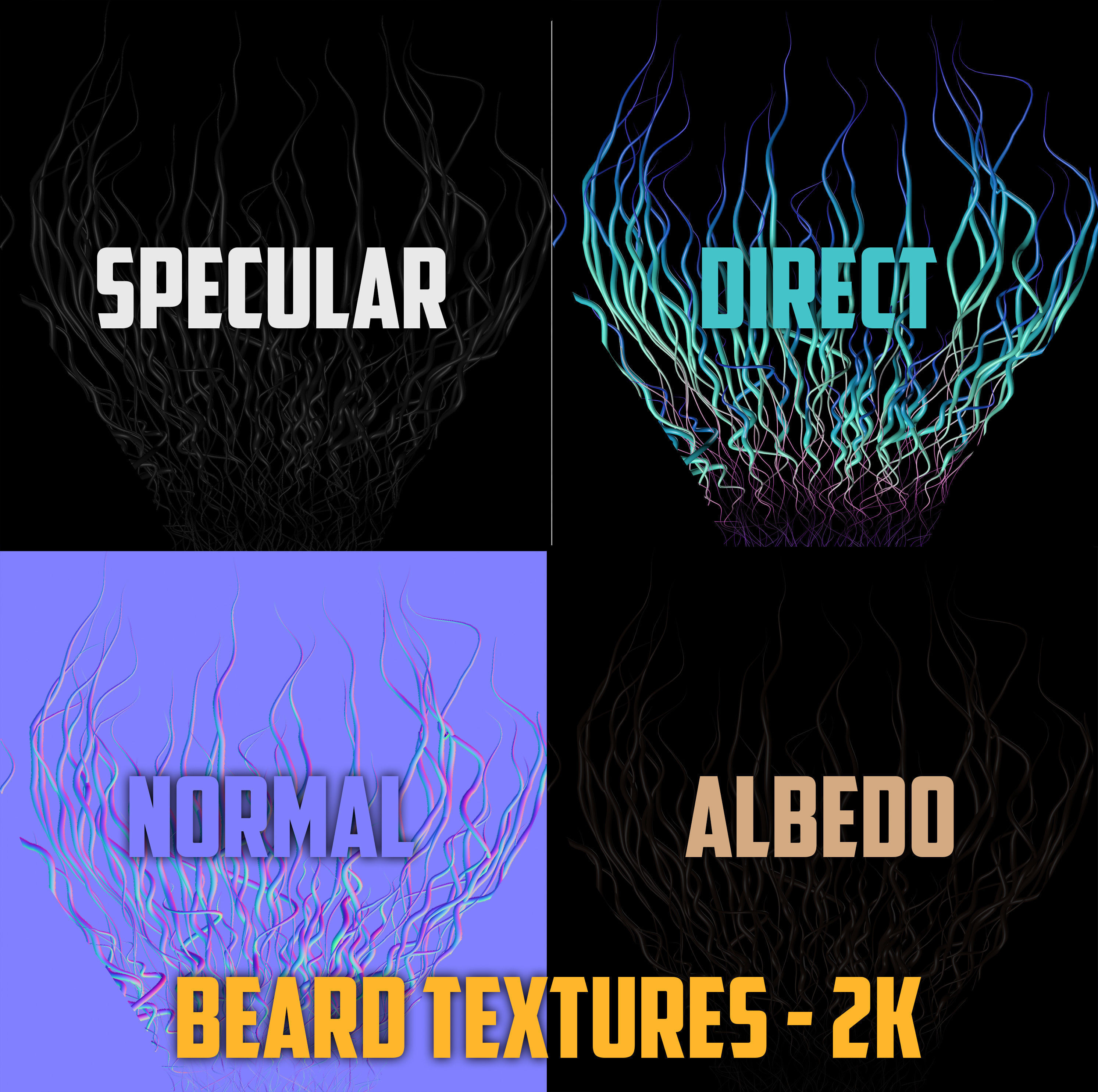 PBR Realtime cartoon character game hair Low-poly 3D model_16