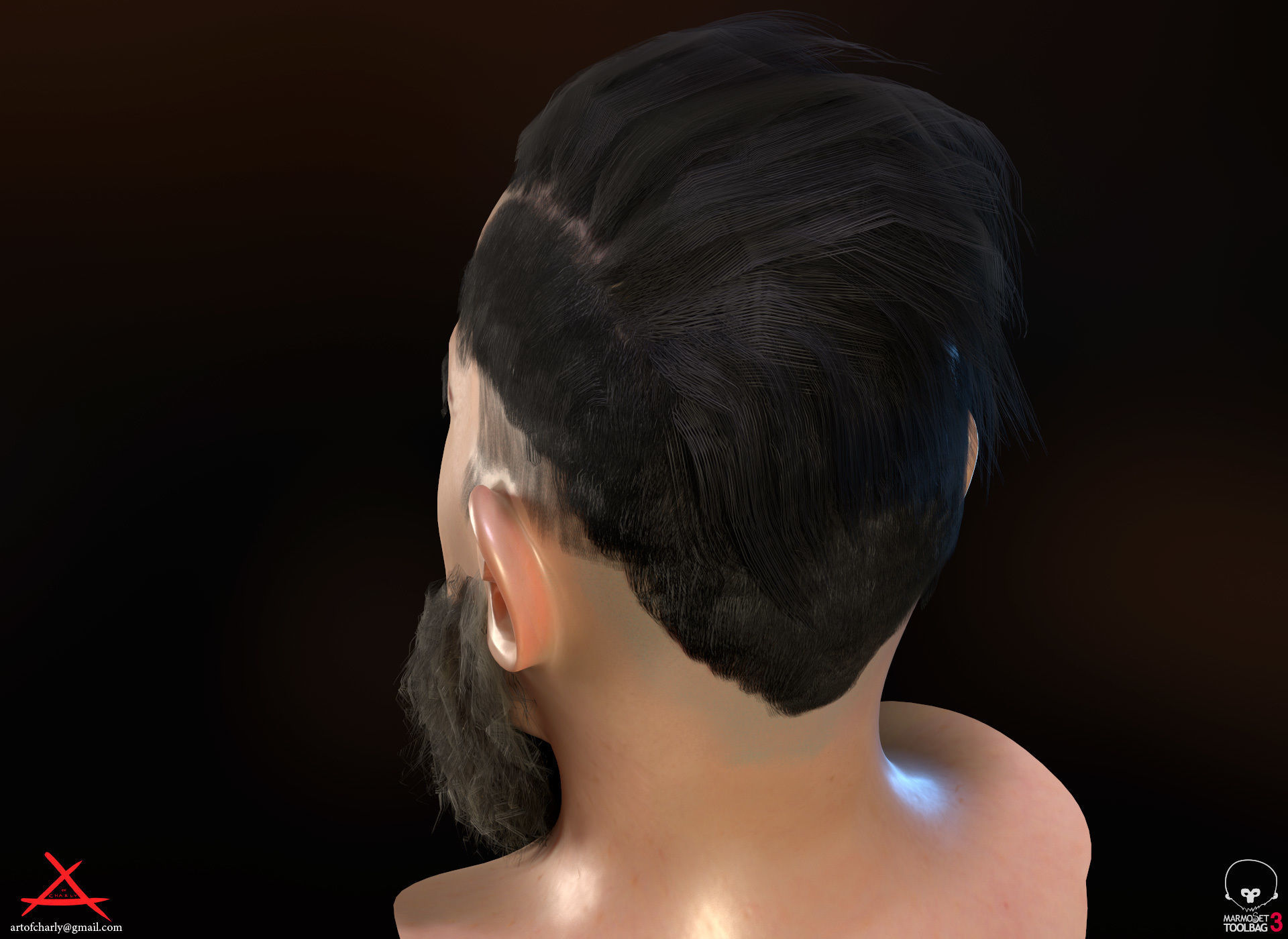 PBR Realtime cartoon character game hair Low-poly 3D model_15