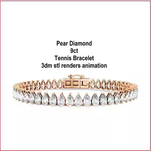 Pear Diamond 9ct Tennis Bracelet 3dm stl renders animation 
