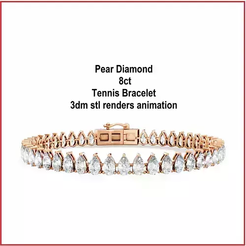 Pear Diamond 8ct Tennis Bracelet 3dm stl renders animation 