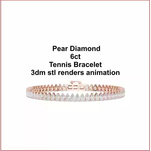  Pear Diamond 6ct Tennis Bracelet 3dm stl renders animation 
