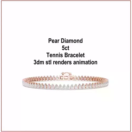 Pear Diamond 5ct Tennis Bracelet 3dm stl renders animation 