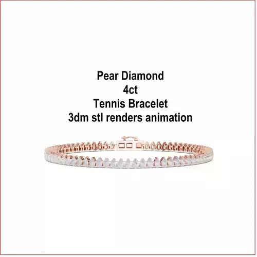 Pear Diamond 4ct Tennis Bracelet 3dm stl renders animation 