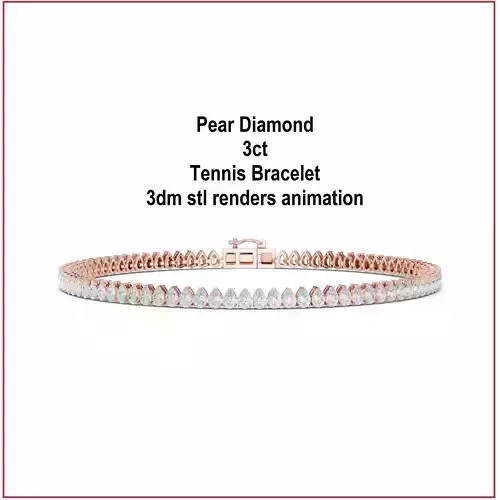 Pear Diamond 3ct Tennis Bracelet 3dm stl renders animation 