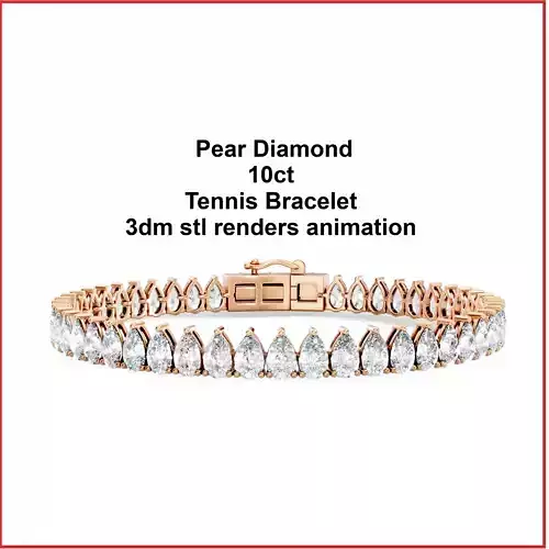  Pear Diamond 10ct Tennis Bracelet 3dm stl renders animation 