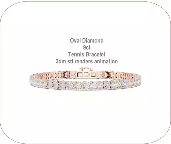 Oval Diamond 9ct Tennis Bracelet 3dm stl renders animation 