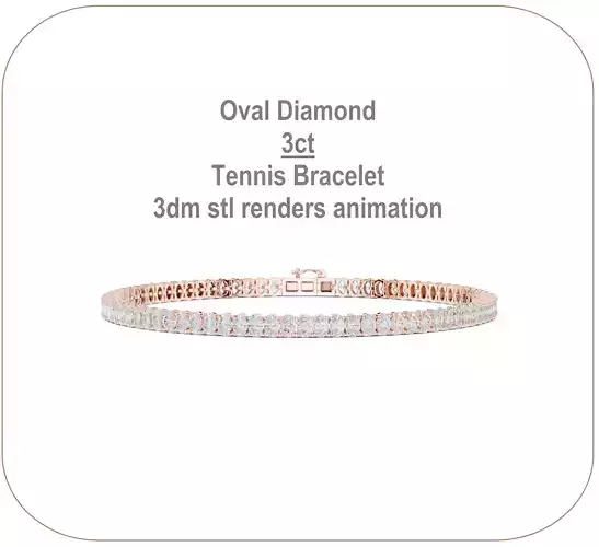 Oval Diamond 3ct Tennis Bracelet 3dm stl renders animation 