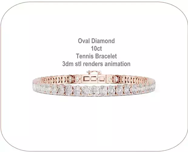 Oval Diamond 10ct Tennis Bracelet 3dm stl renders animation