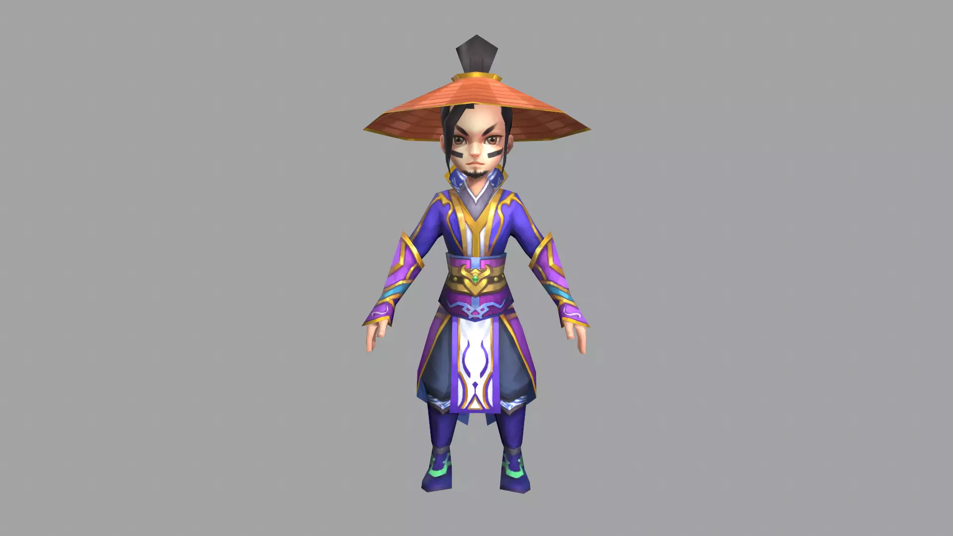 Cartoon straw hat man Low-poly 3D model