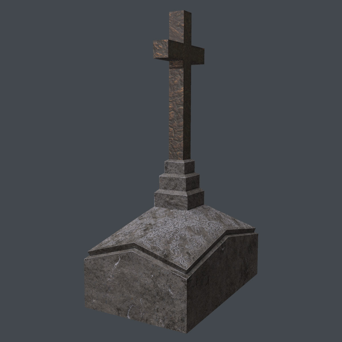 Lowpoly Tombstne gravestone with cross on top Low-poly 3D model_3