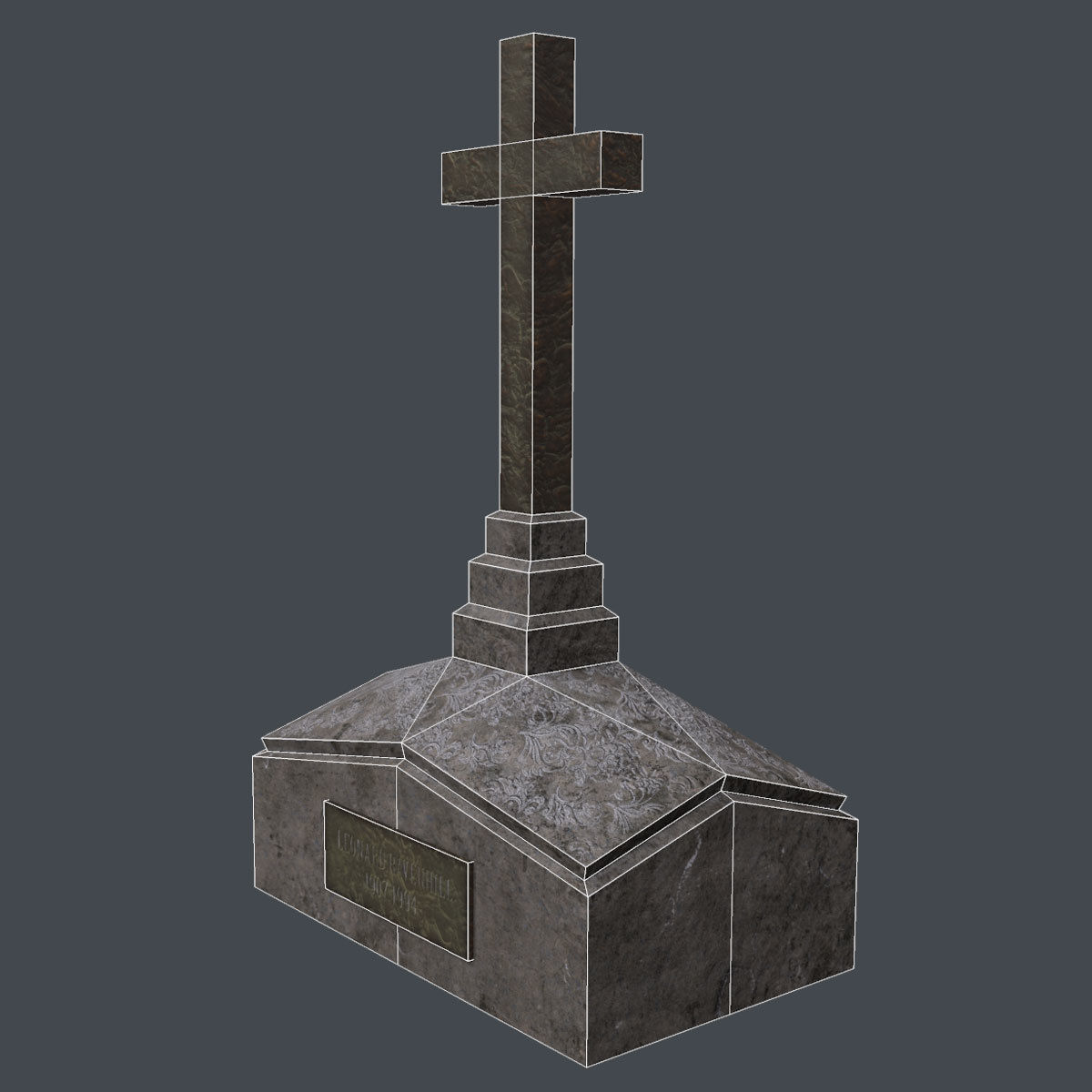 Lowpoly Tombstne gravestone with cross on top Low-poly 3D model_4