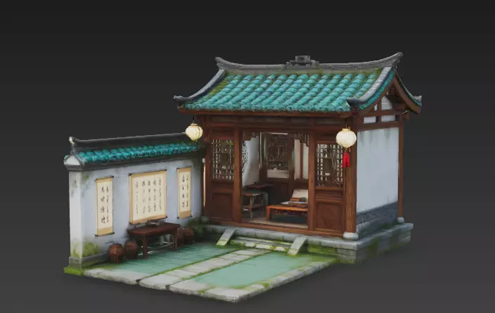 Next-gen game scene Chinese style homestay 3D model