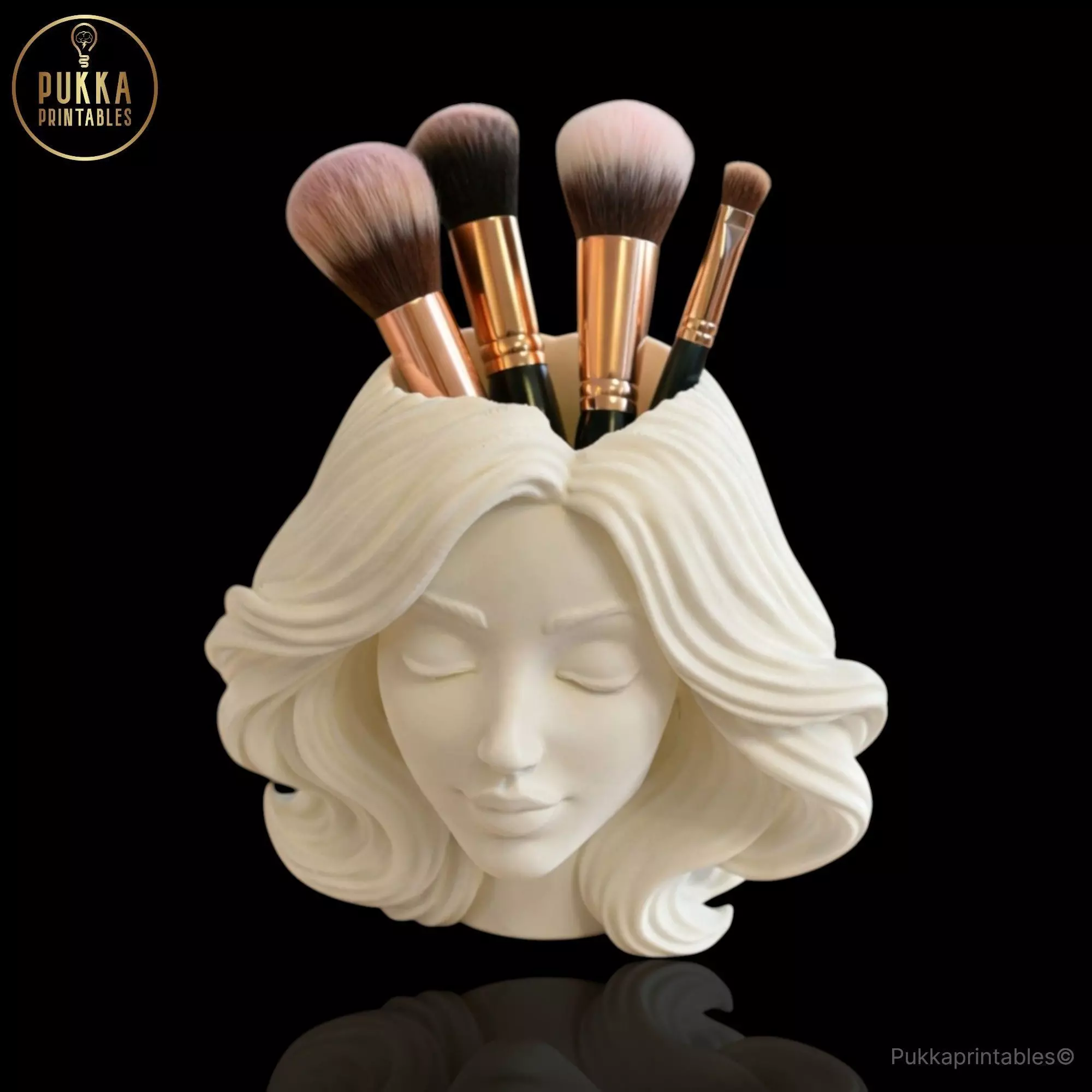 Female Head Storage Pot STL Makeup Brush Holder Planter Pen pot 3D print model