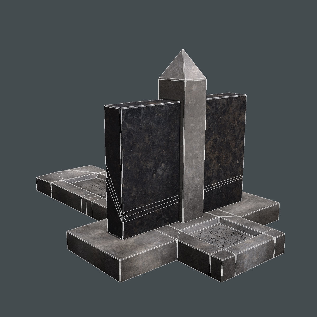 Lowpoly Tombstne gravestone with cross Low-poly 3D model_4