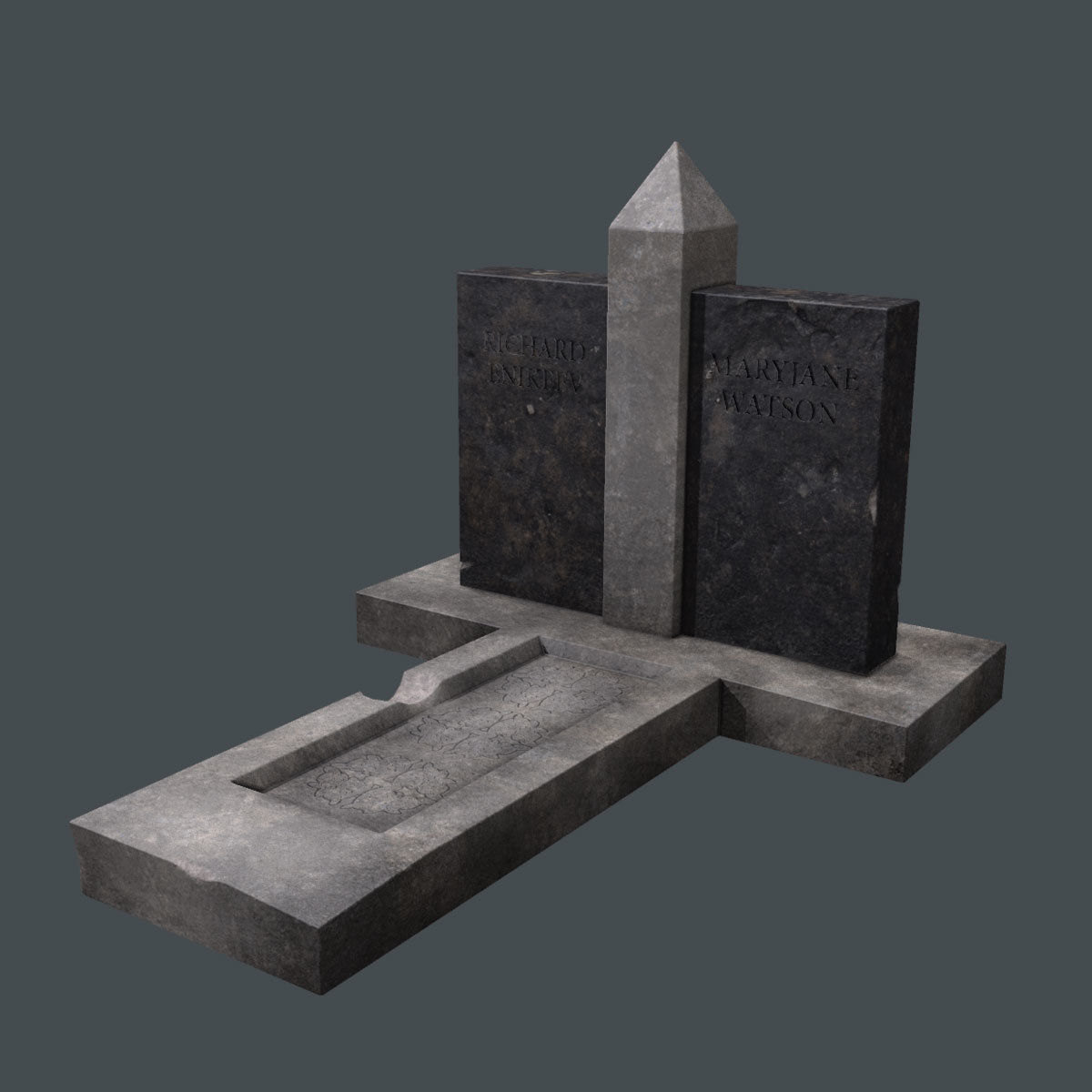 Lowpoly Tombstne gravestone with cross Low-poly 3D model_3