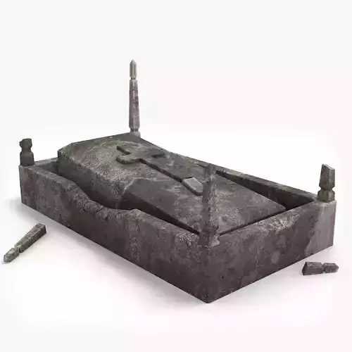 Lowpoly Tombstne stone coffin Low-poly 3D model