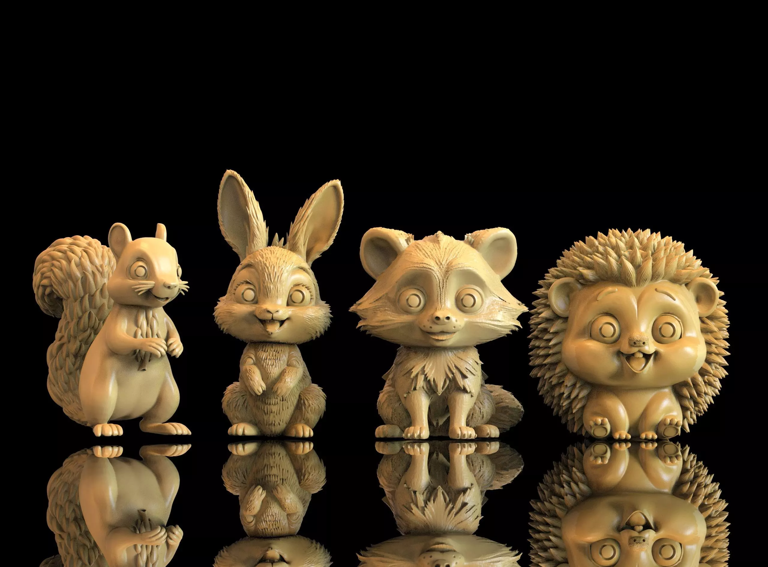 Cute Stylized Animals Pack Squirrel Bunny Raccoon Hedgehog 3D print model