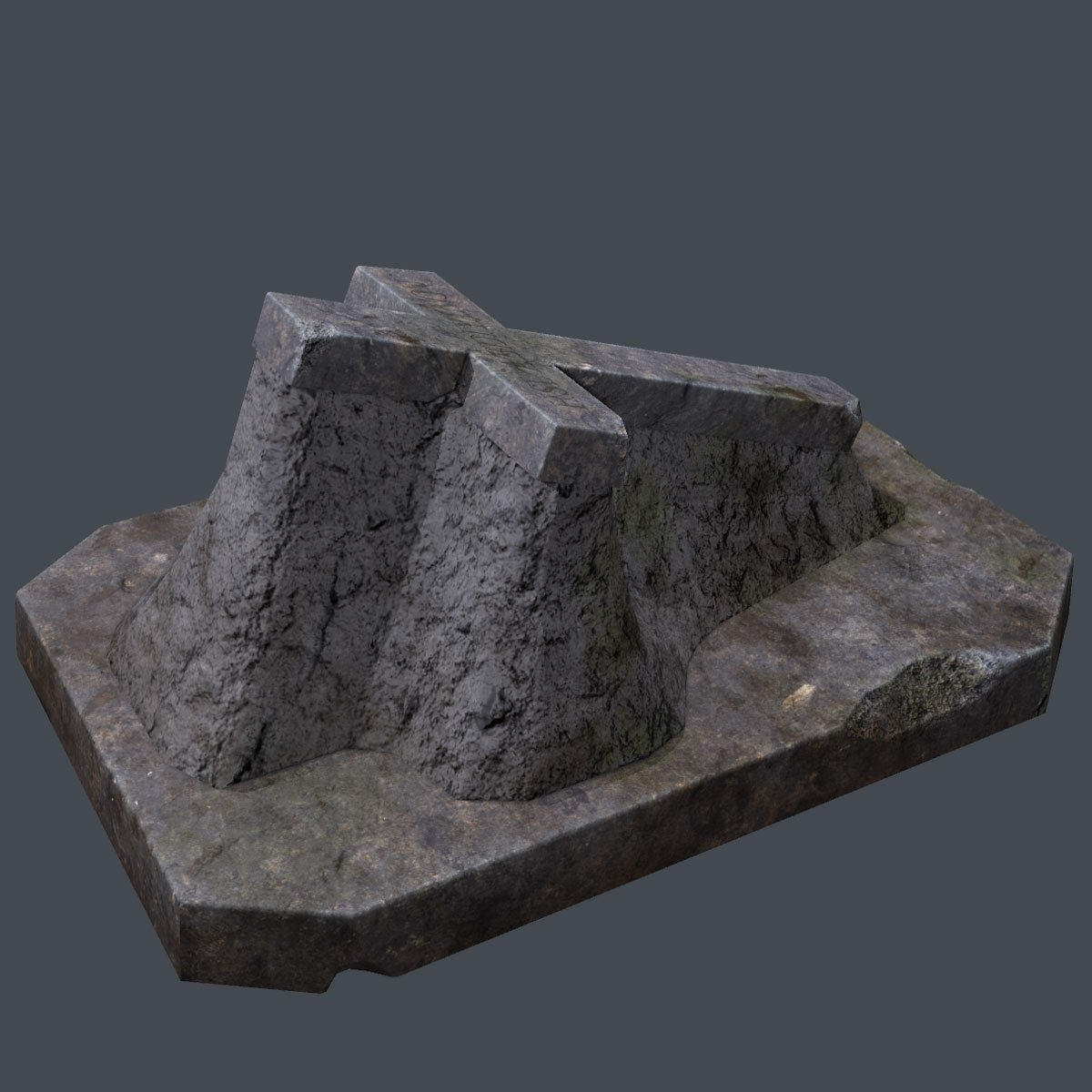Lowpoly Tombstne stone cross Low-poly 3D model_3