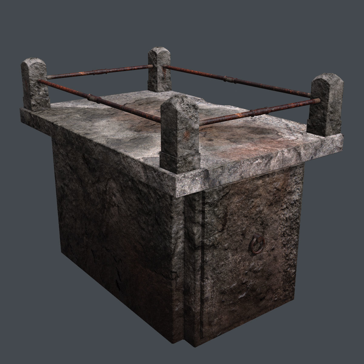 Lowpoly Tombstne concrete box with metal rods Low-poly 3D model_1