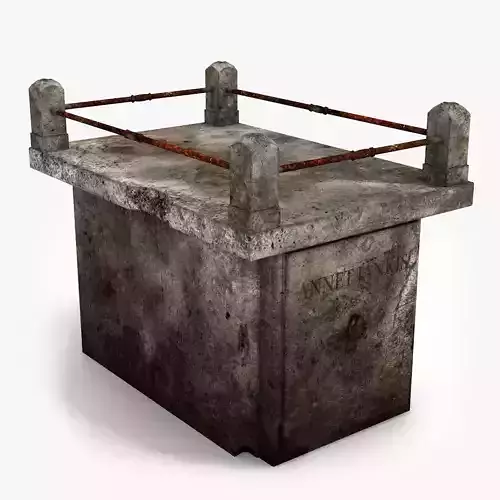 Lowpoly Tombstne concrete box with metal rods