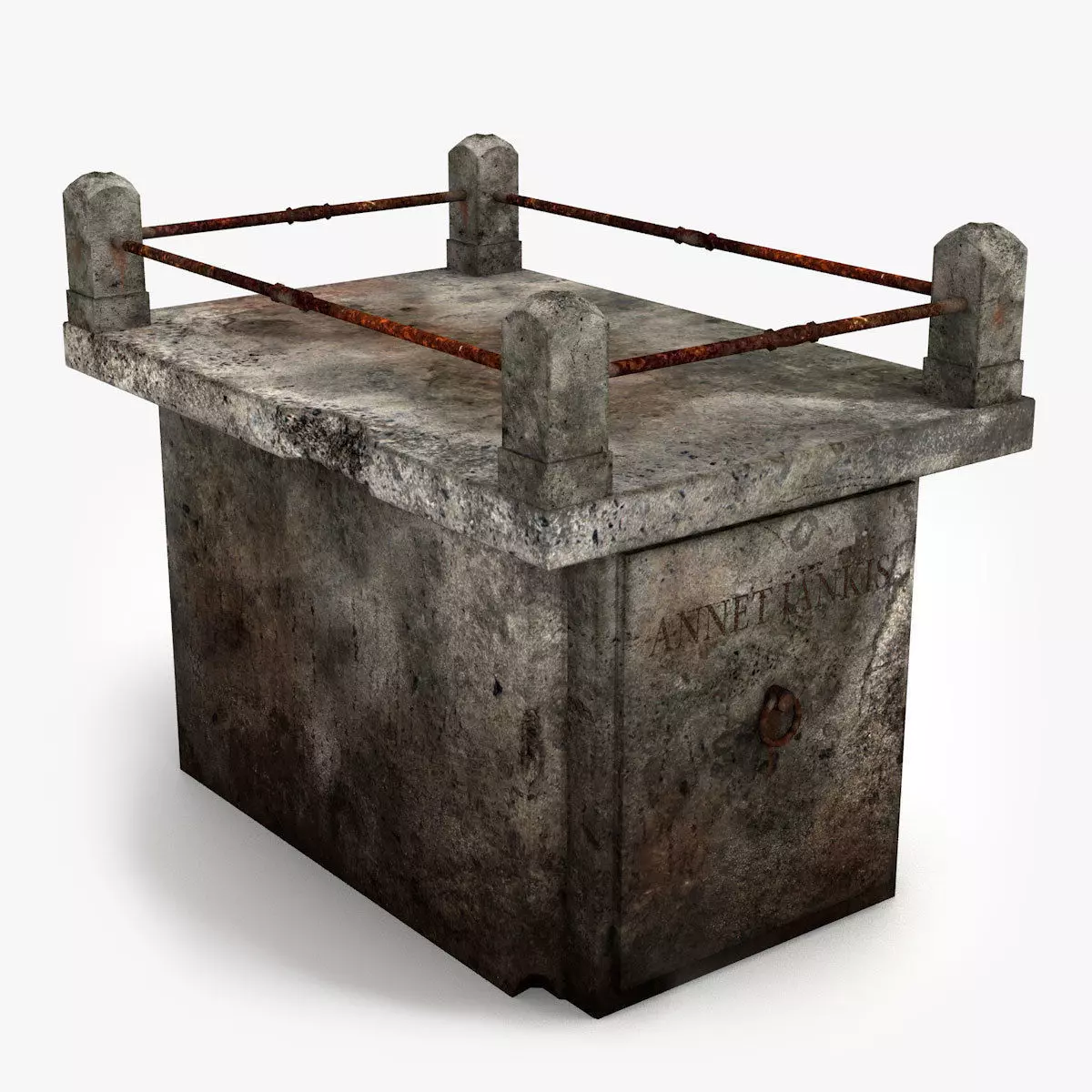 Lowpoly Tombstne concrete box with metal rods Low-poly 3D model_0