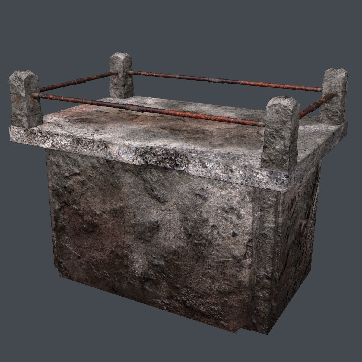 Lowpoly Tombstne concrete box with metal rods Low-poly 3D model_3