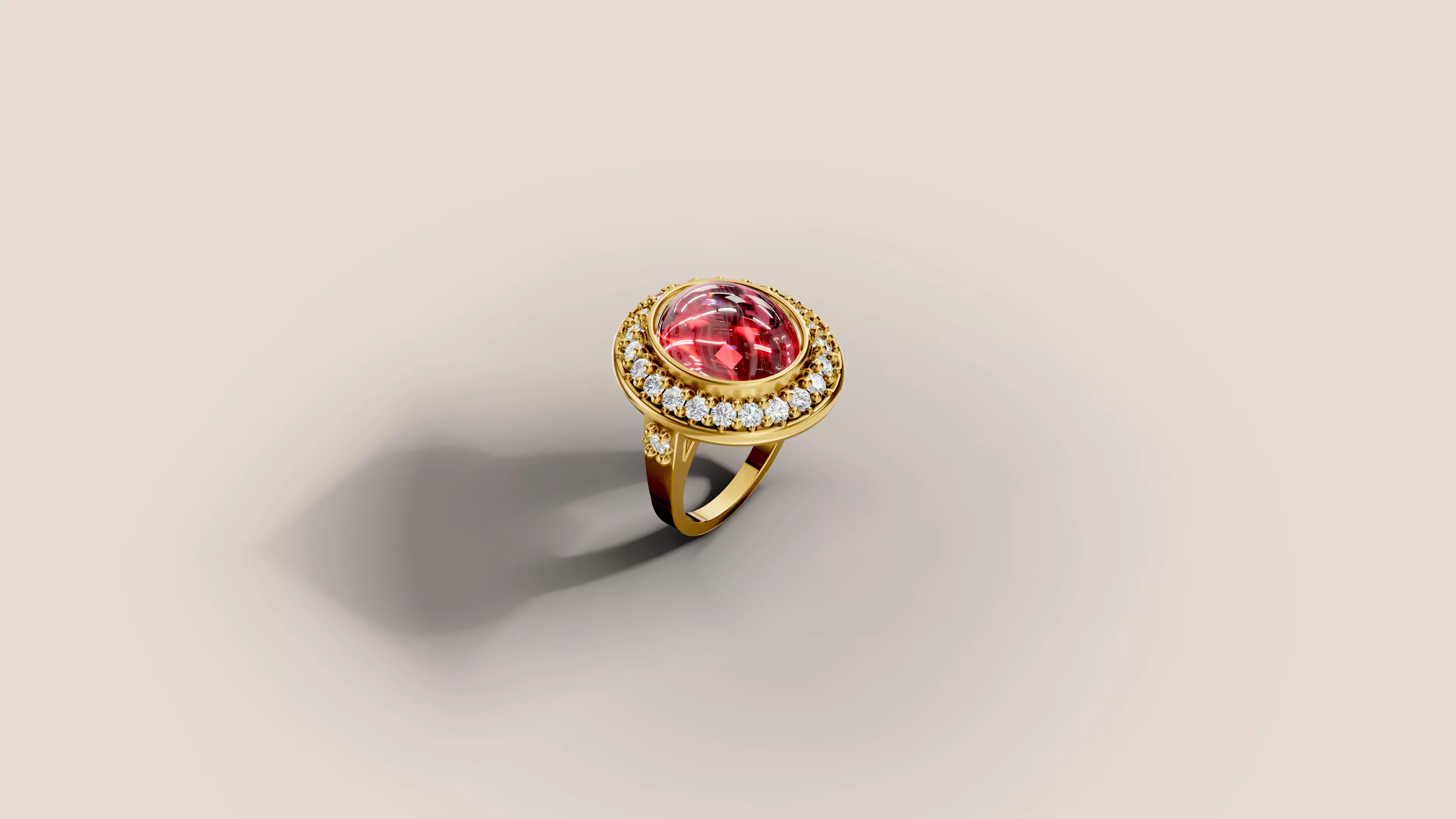 Oval Cabochon Halo Statement Ring 3D print model