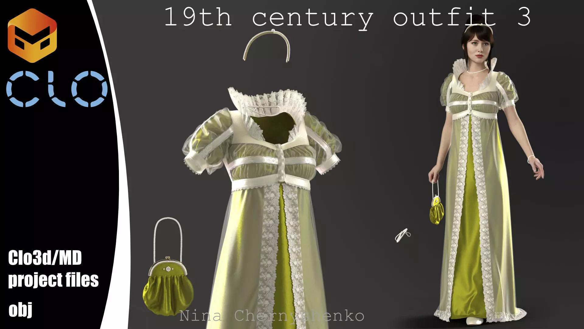 19th century outfit 3 - Marvelous Designer project and OBJ 3D model