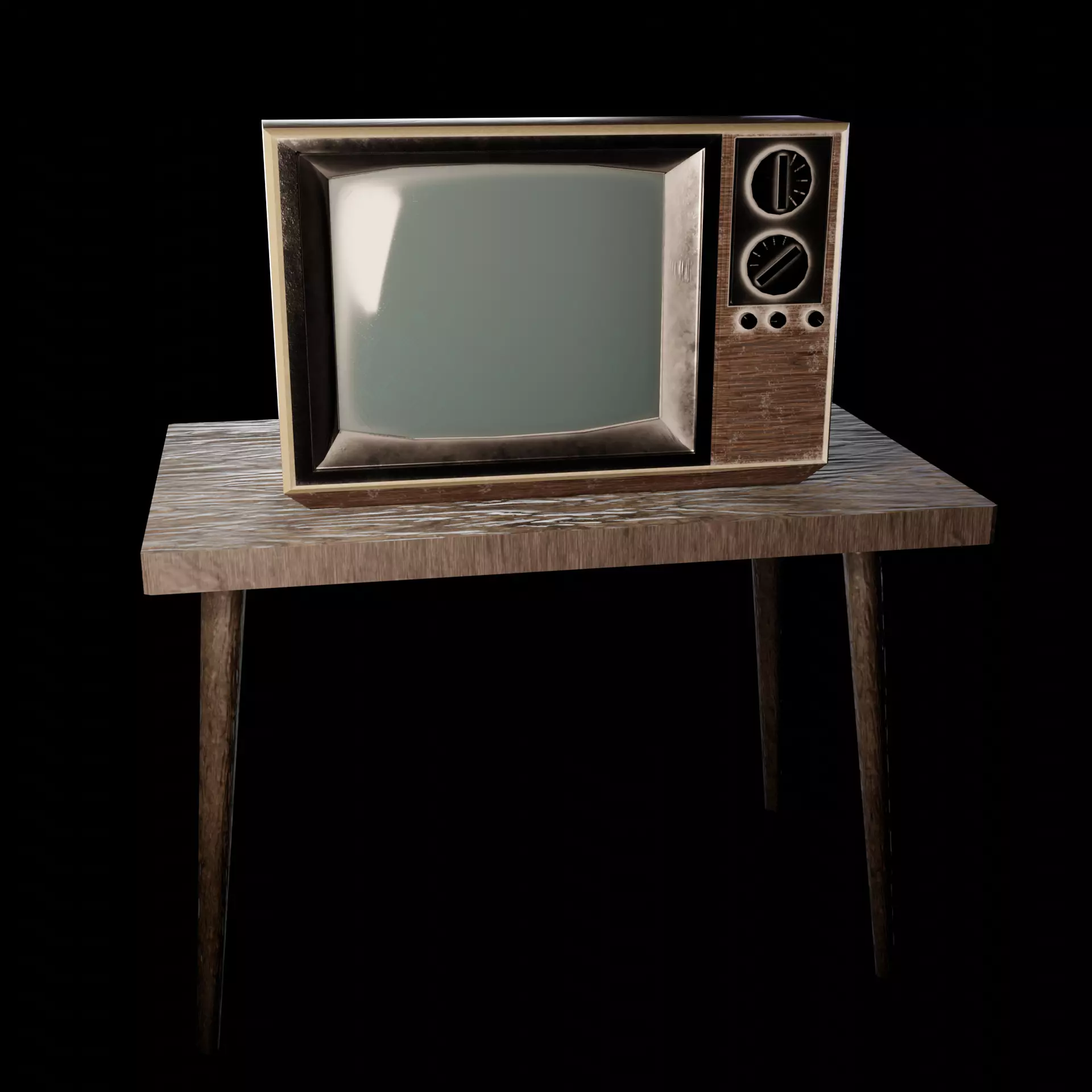Old TV - table set Low-poly 3D model