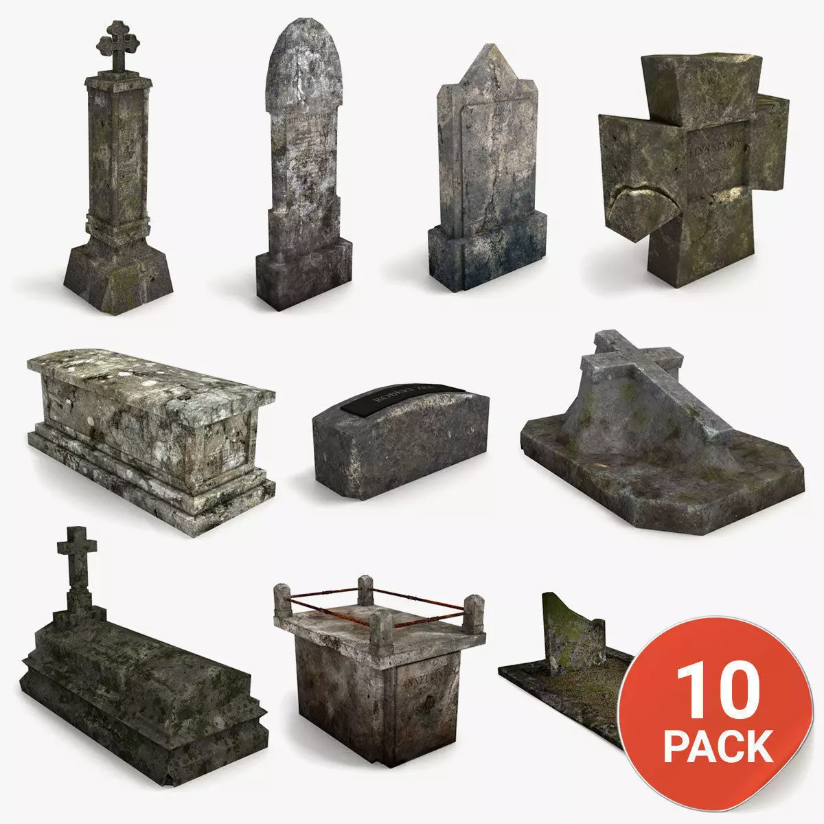 Lowpoly Gravestone 10 Pack vol2 Low-poly 3D model_0