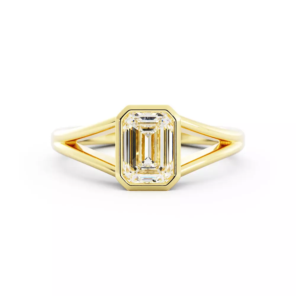 Gold Split Shank Emerald Cut Engagement Ring 3dm 3D print model