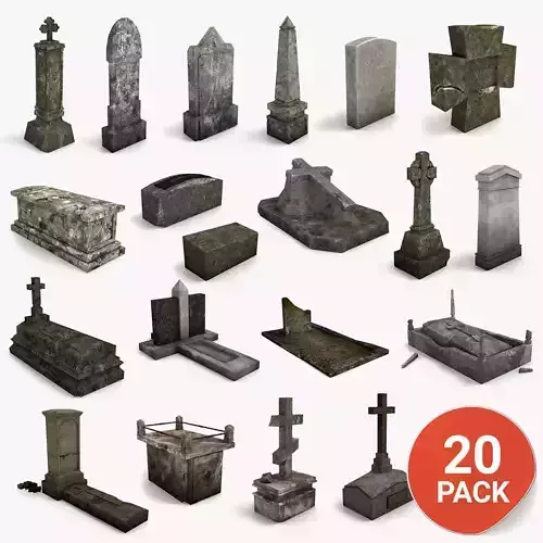 Lowpoly Gravestone 20 Pack Low-poly 3D model