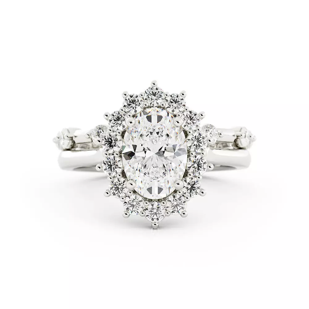 Oval Halo Engagement Ring SET 3DM 3D print model